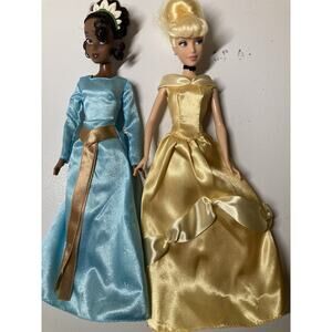 Disney Cinderella And Tiana Dolls 12 Inch Tall With Extra Dresses